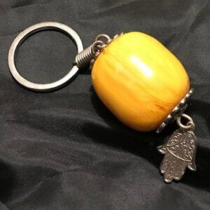 YELLOW Stone Handmade Artisan Moroccan Keychain with Hand of Hamsa